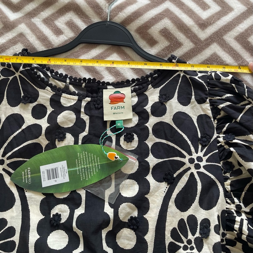 NWT Farm Rio Palermo Anthropology Black & White Floral Puff-Sleeve Women's Top - Picture 12 of 13